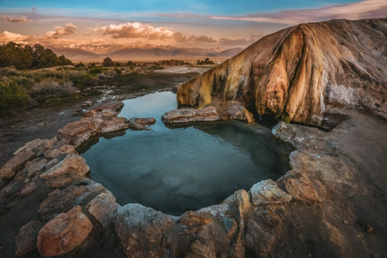 Travertine Hot Springs wit Sunrise over the Sierras